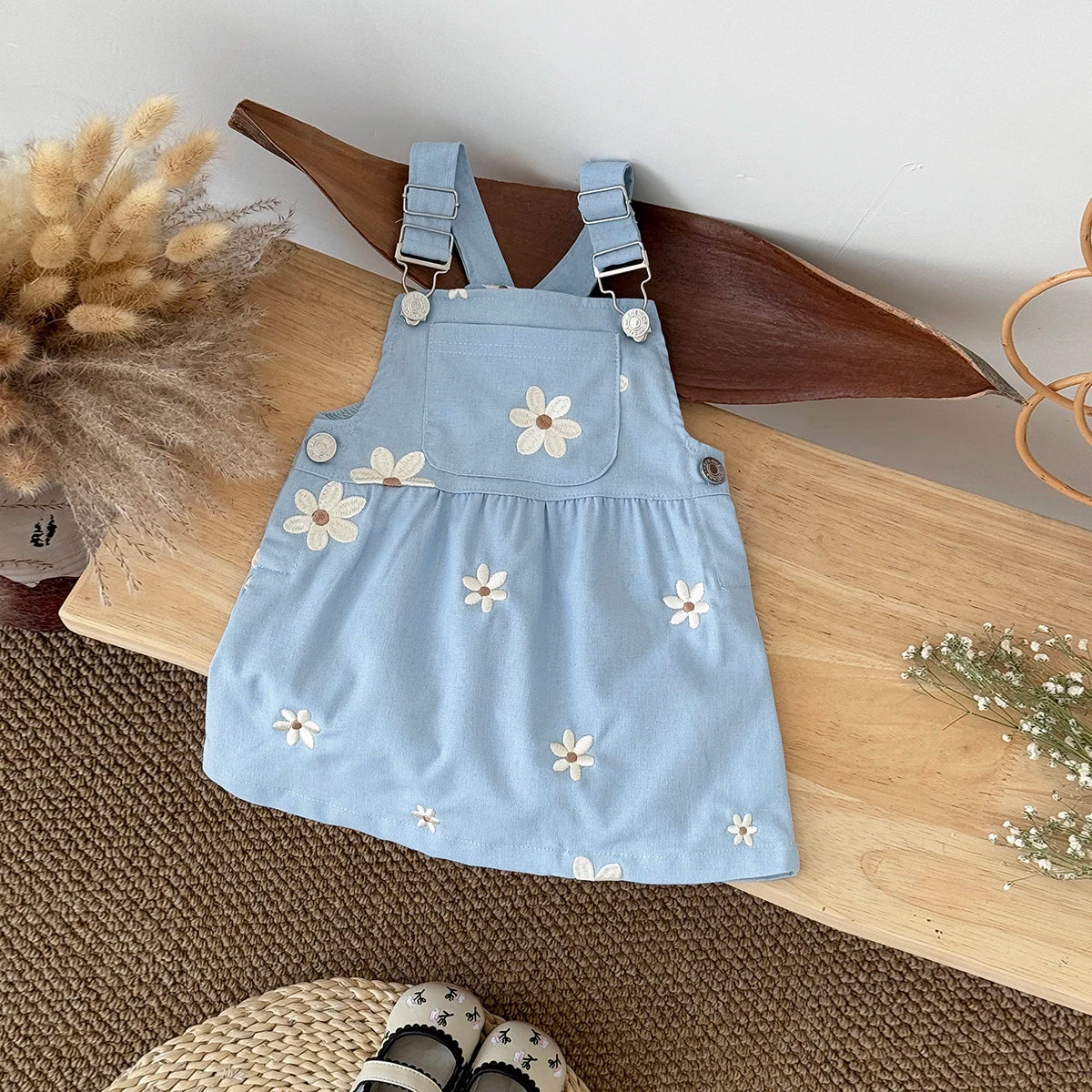 - Blue Daisy Overall Dress Baby Stork