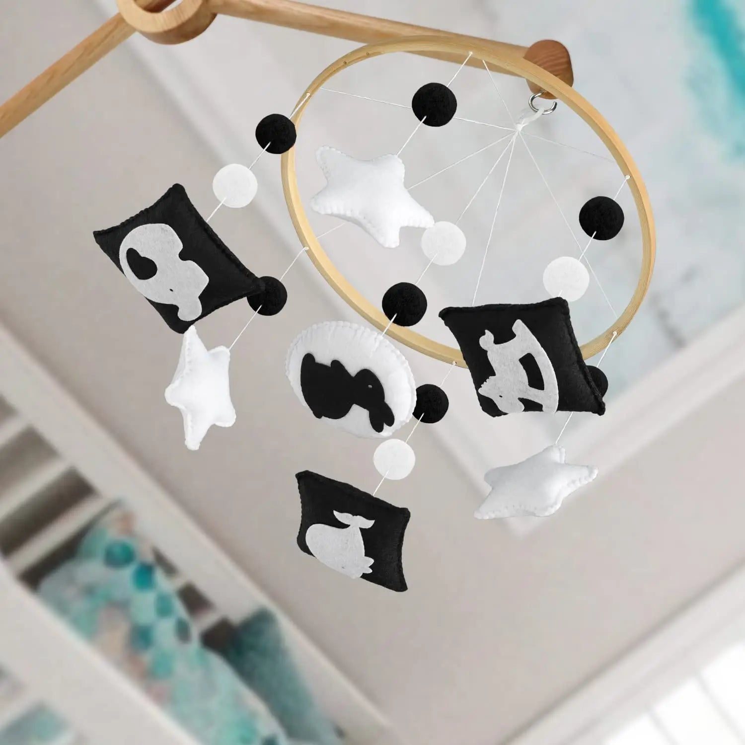 - High Contrast Black & White Baby Mobile – Sensory Newborn Nursery Cot Mobile Baby Stork Baby Mobile