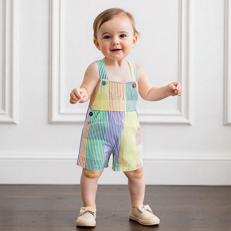 - Rainbow Stripe Overalls Baby Stork