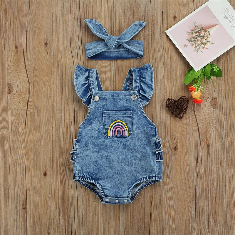 - Denim Rainbow Romper Set Baby Stork