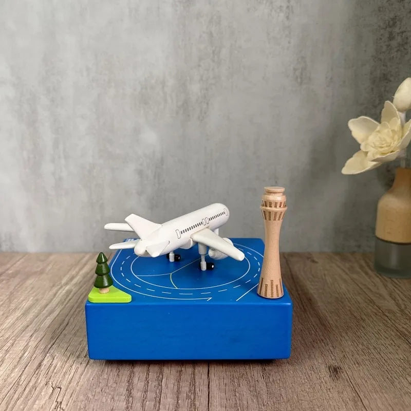 - Handmade Wooden Music Box – Rotating Airplane & Airport Scene | Sustainable Timber | Collectible Keepsake Gift Baby Stork Music Box