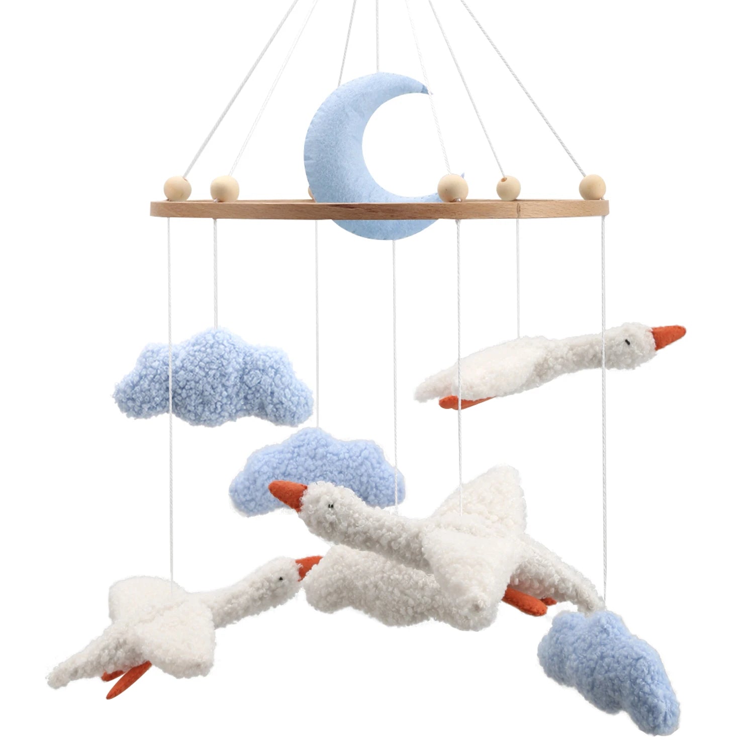 Goose Baby Mobile | Bouclé Goose Nursery Mobile with Clouds &amp; Moon