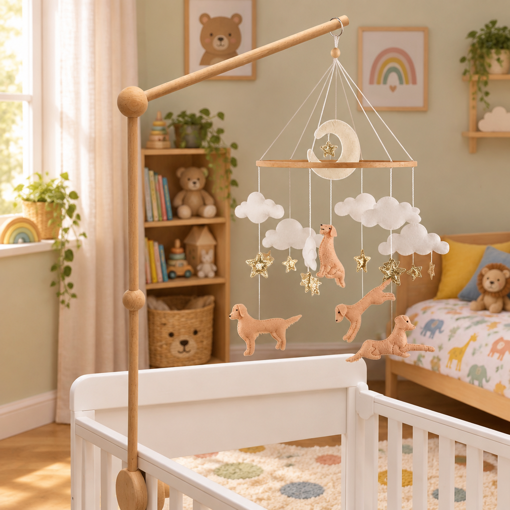 - Golden Retriever Felt Cot Mobile - Tan & Cream AE