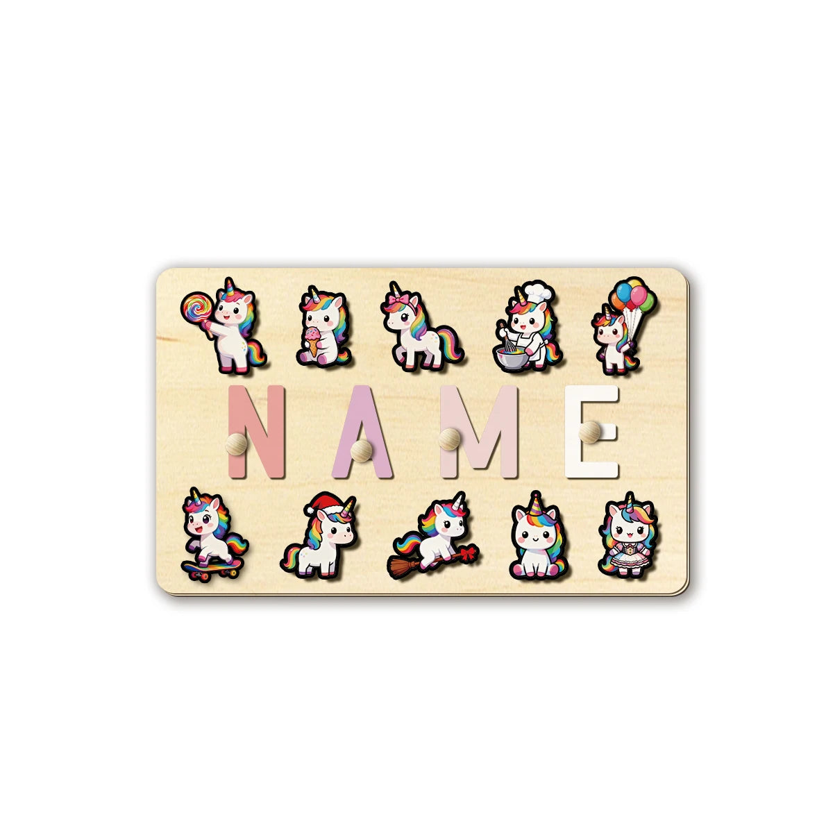 Personalised Unicorn Wooden Name Puzzle | Custom Montessori Learning Toy