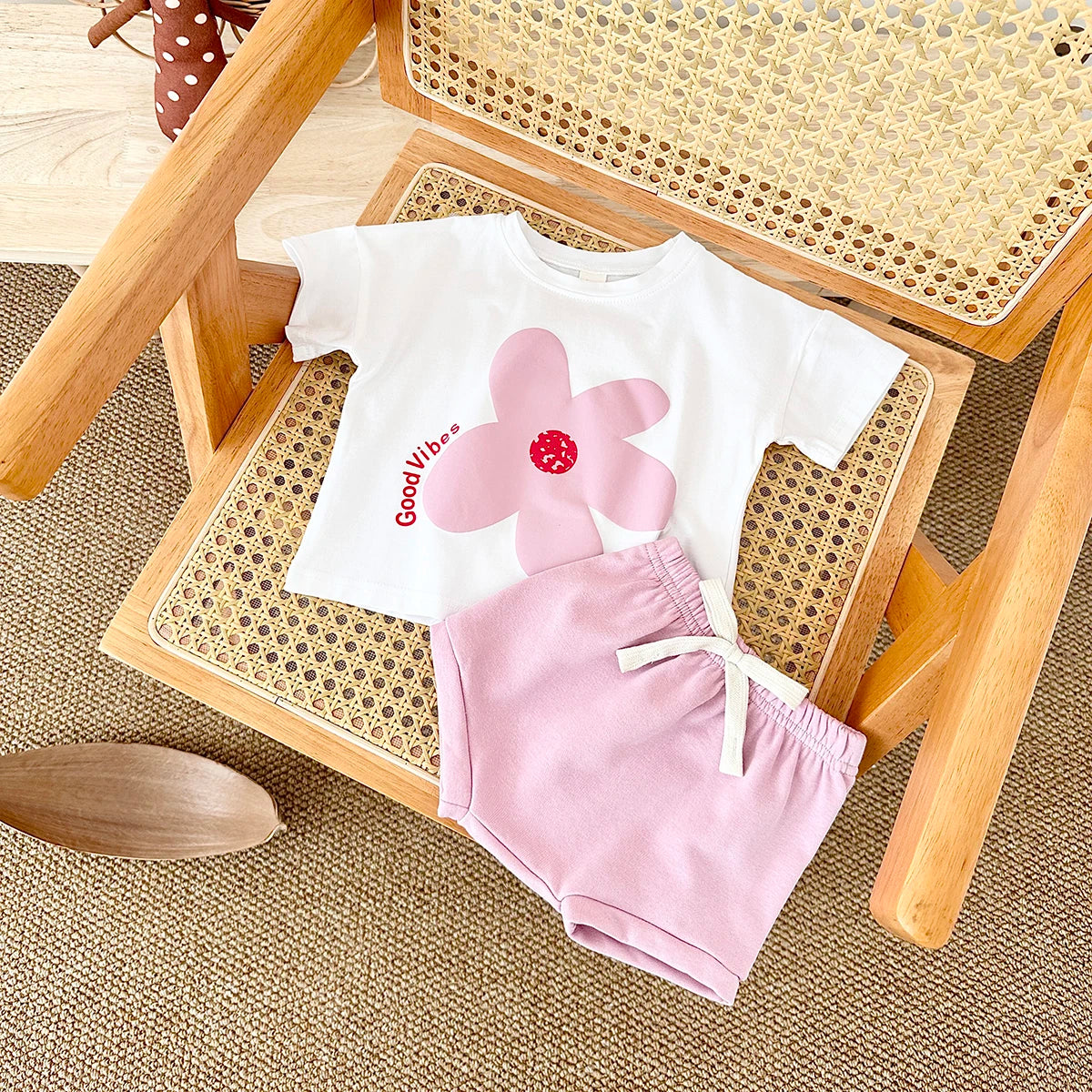 - Good Vibes Flower 2 Piece Set – Cotton Tee & Shorts Baby Stork