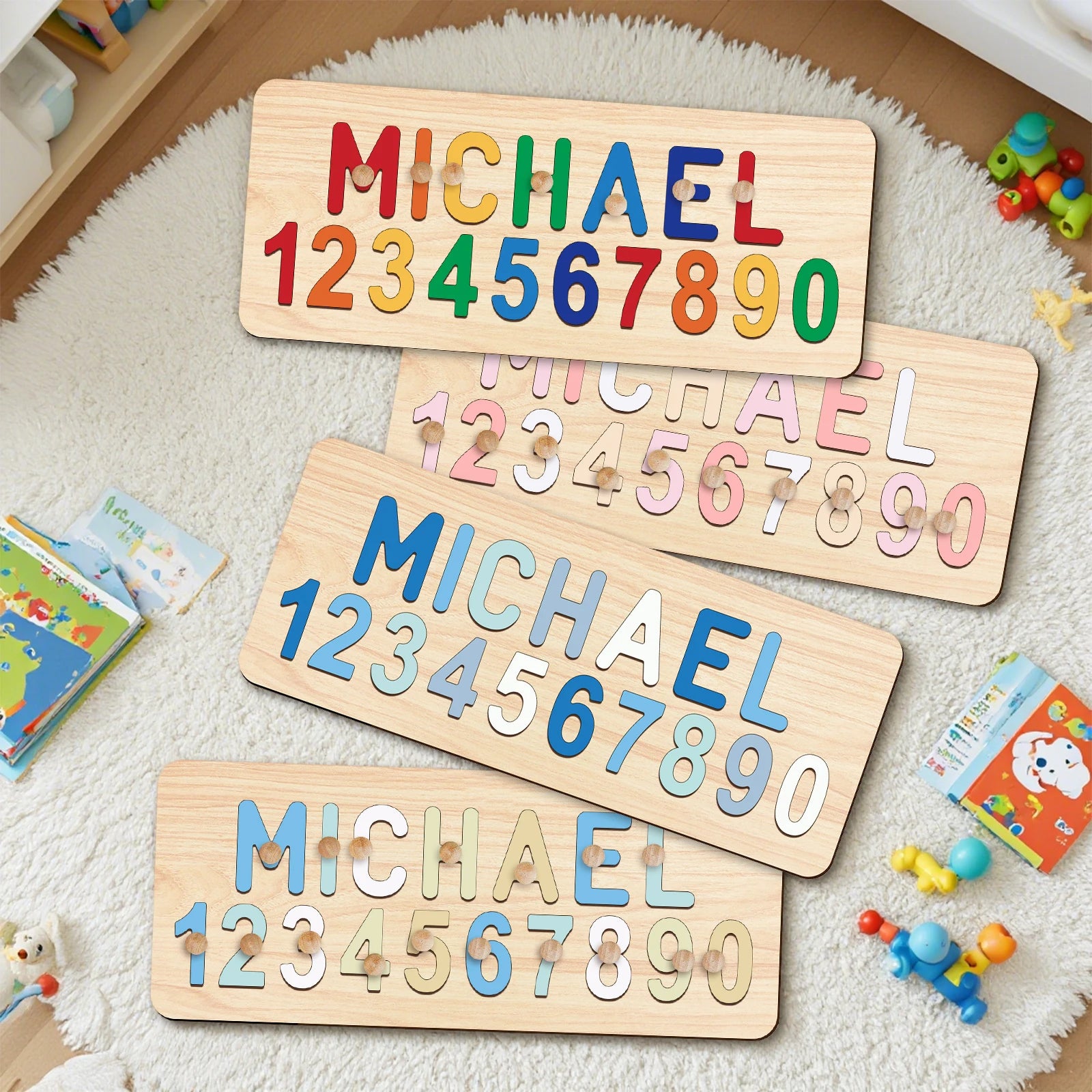 - Custom Wooden Name & Number Puzzle – Personalised Educational Toy Baby Stork