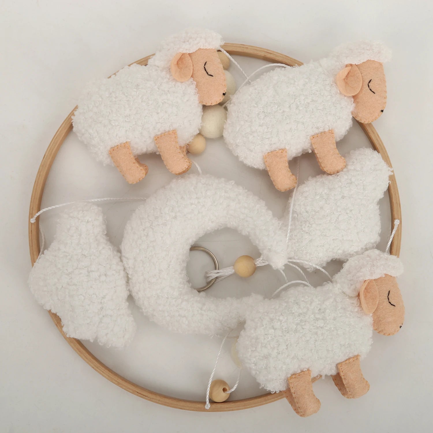 Bouclé Sheep Baby Mobile | Neutral Nursery Mobile with Sheep, Moon &amp; Clouds