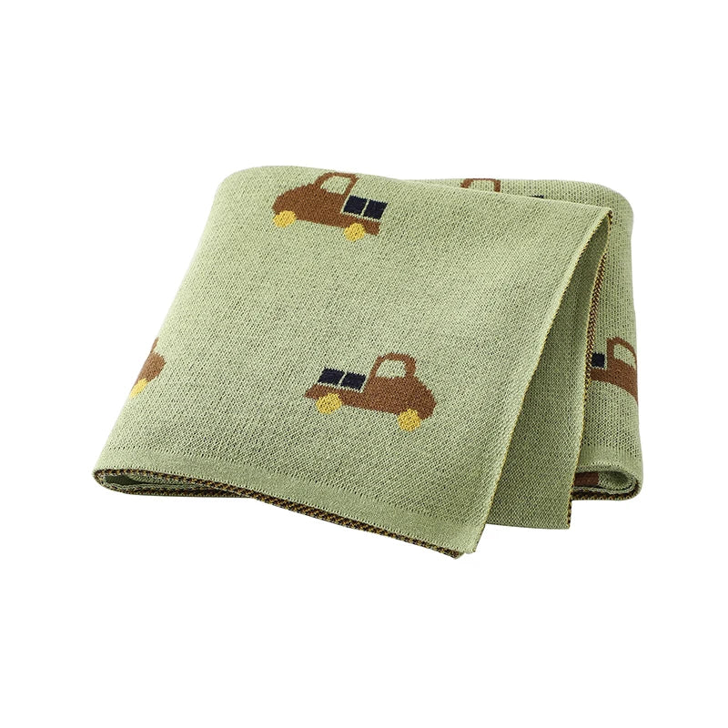 Green - Truck Pattern Baby Blanket – 90 × 70 cm | Soft Acrylic | 6 Colours Baby Stork
