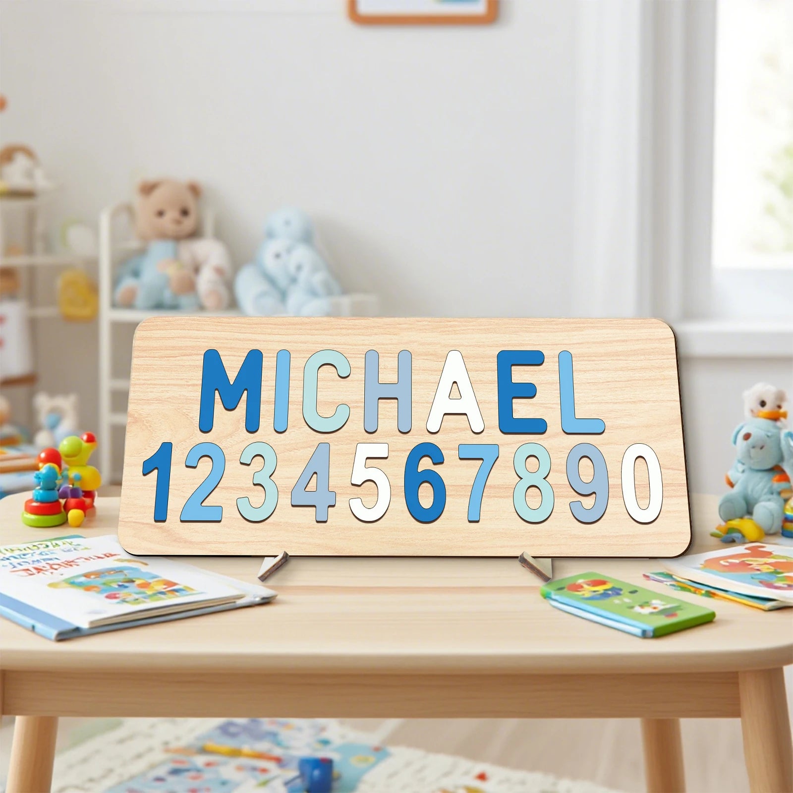 - Custom Wooden Name & Number Puzzle – Personalised Educational Toy Baby Stork