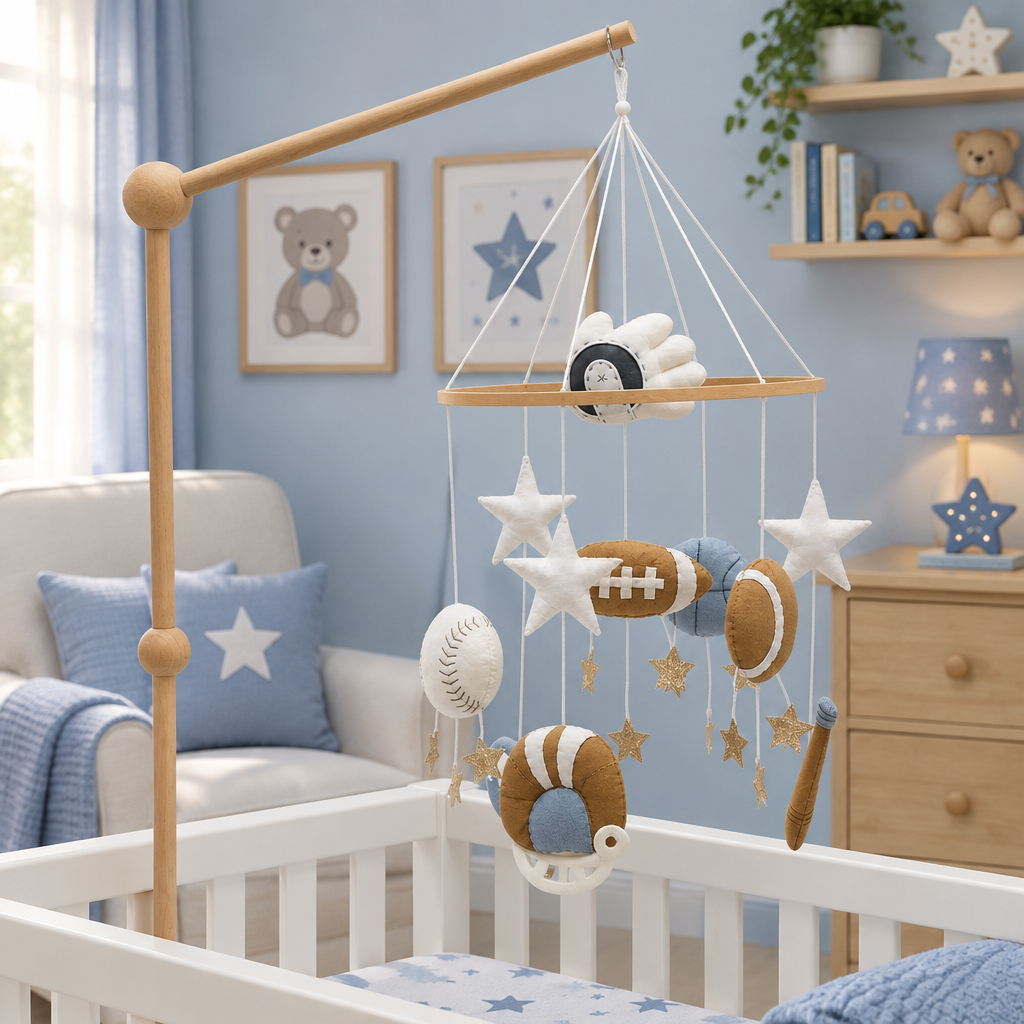 - Sports & Stars Felt Cot Mobile - Tan & Cream AE