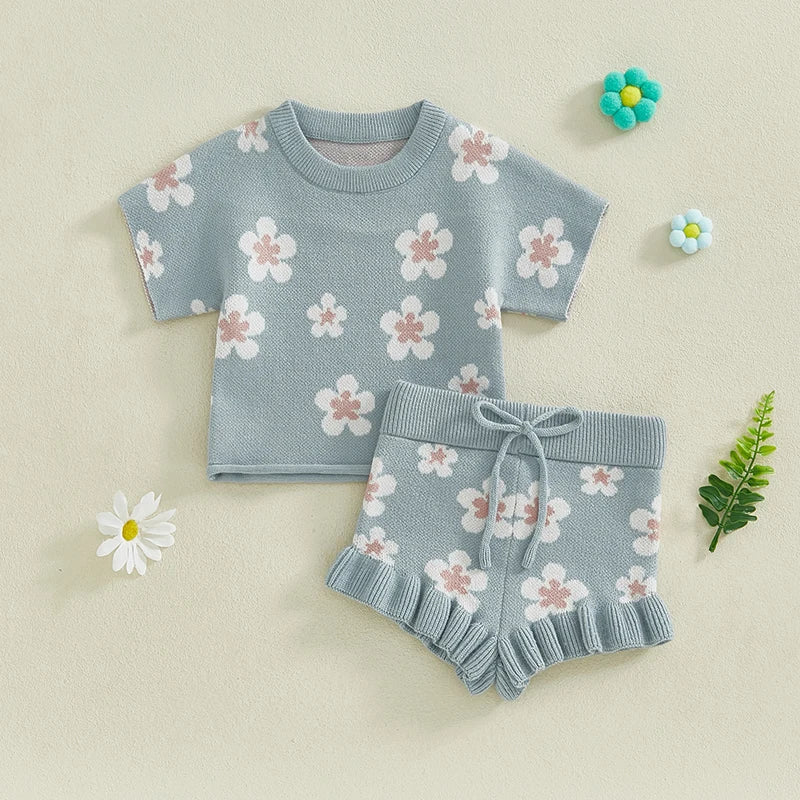 3Y - Blue Blossom Knit Set Baby Stork