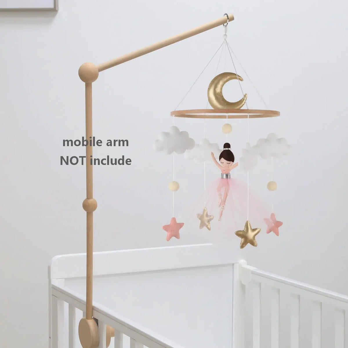 Ballerina, Moon &amp; Stars Felt Cot Mobile - Pink &amp; Gold