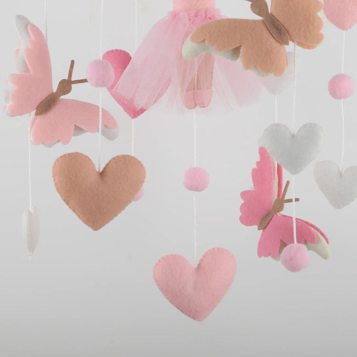 Ballerina Felt Cot Mobile with Butterflies &amp; Hearts - Pink