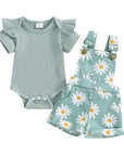 Green - Daisy Delight Suspender Shorts Set Baby Stork