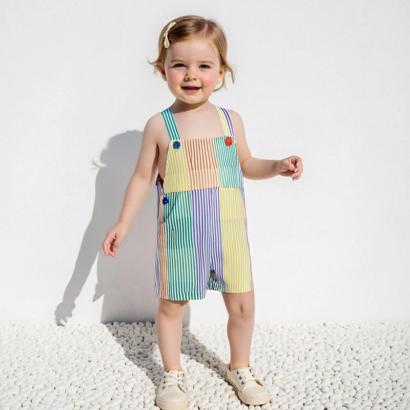 - Rainbow Stripe Overalls Baby Stork