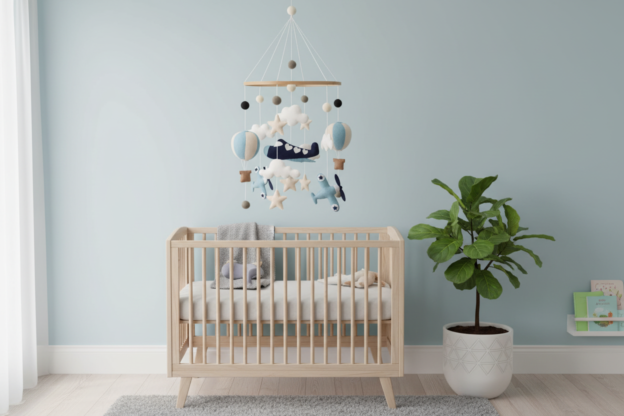 - Hot Air Balloon & Airplane Felt Baby Mobile Baby Stork