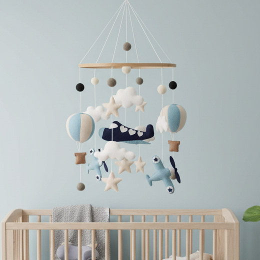- Hot Air Balloon & Airplane Felt Baby Mobile Baby Stork