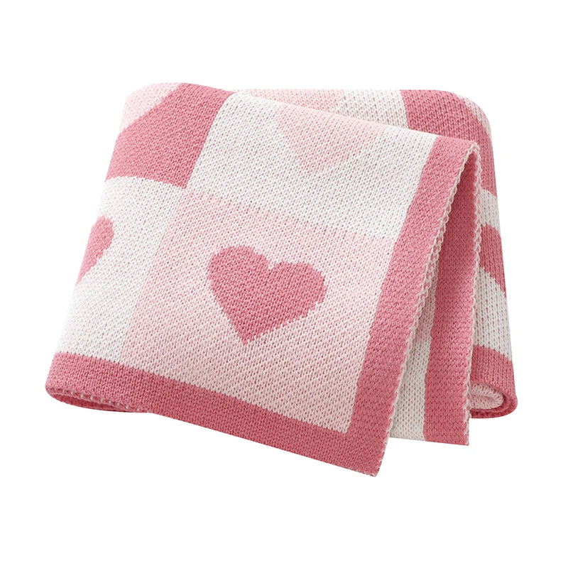 Pink - Heart Pattern Baby Blanket – 90 × 70 cm | Ultra-Soft Acrylic | Multiple Colours Baby Stork