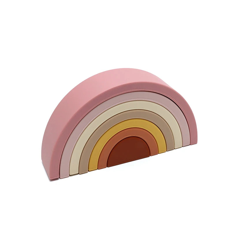 Rose pink - Silicone Rainbow Stacker Toy Baby Stork