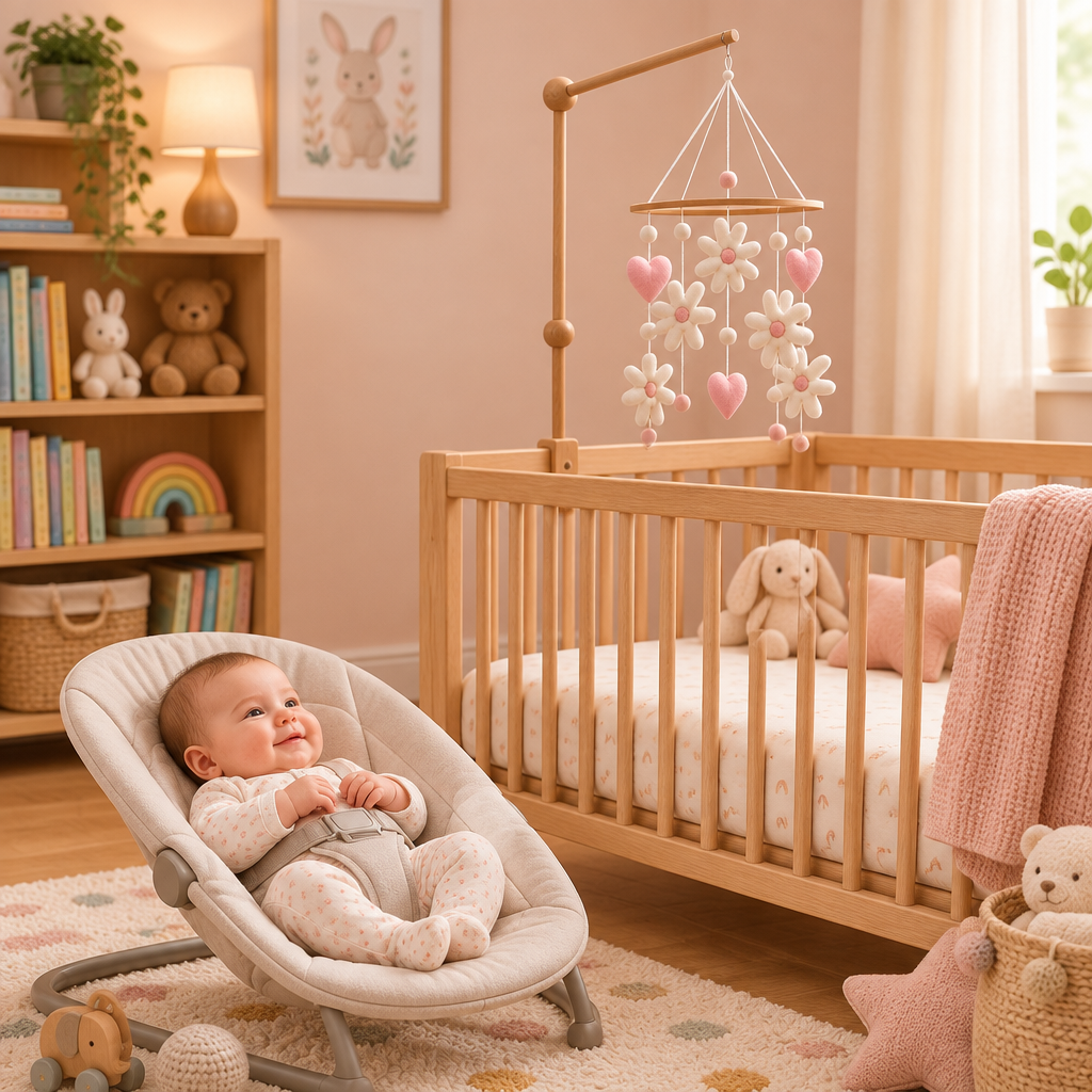 - Daisy & Hearts Felt Cot Mobile - Pink & Cream AE