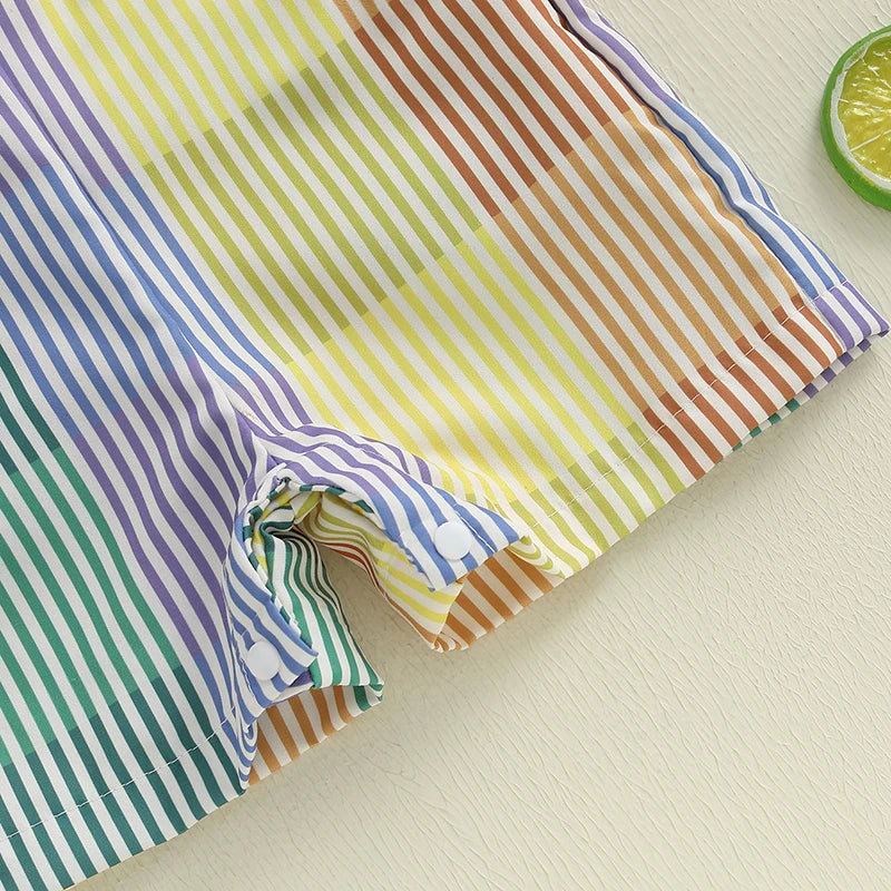 - Rainbow Stripe Overalls Baby Stork