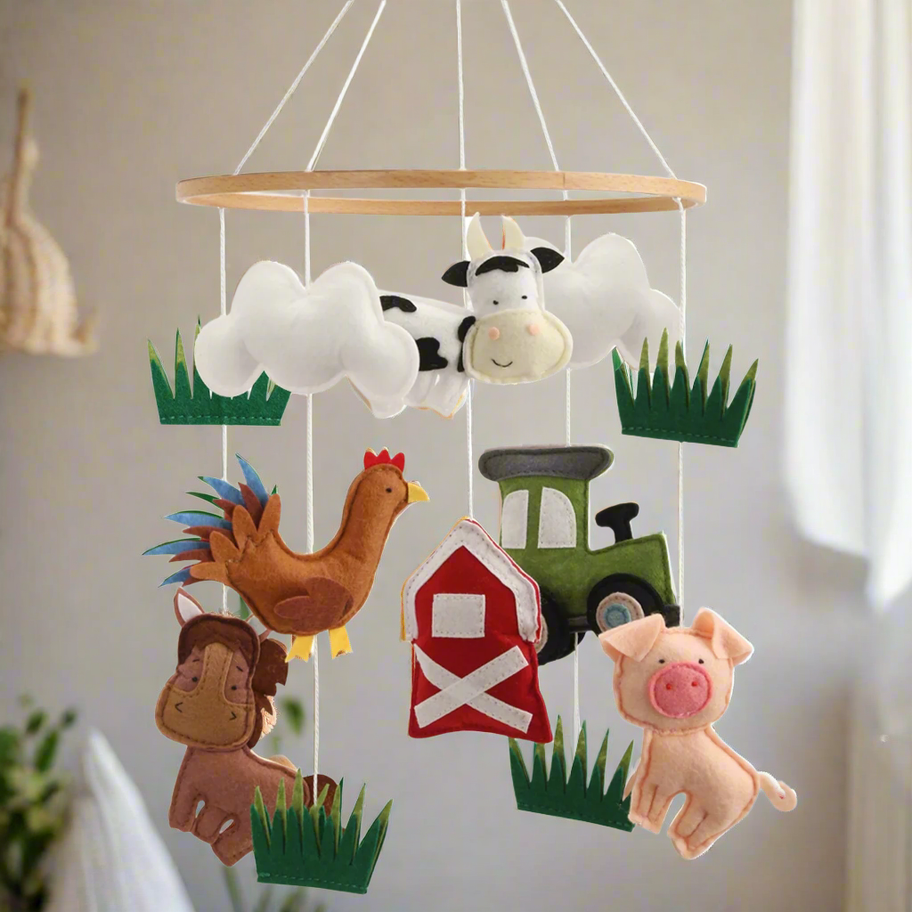 - Farmyard Baby Mobile – Handmade Felt Cot Mobile with Barn, Tractor & Animals Baby Stork