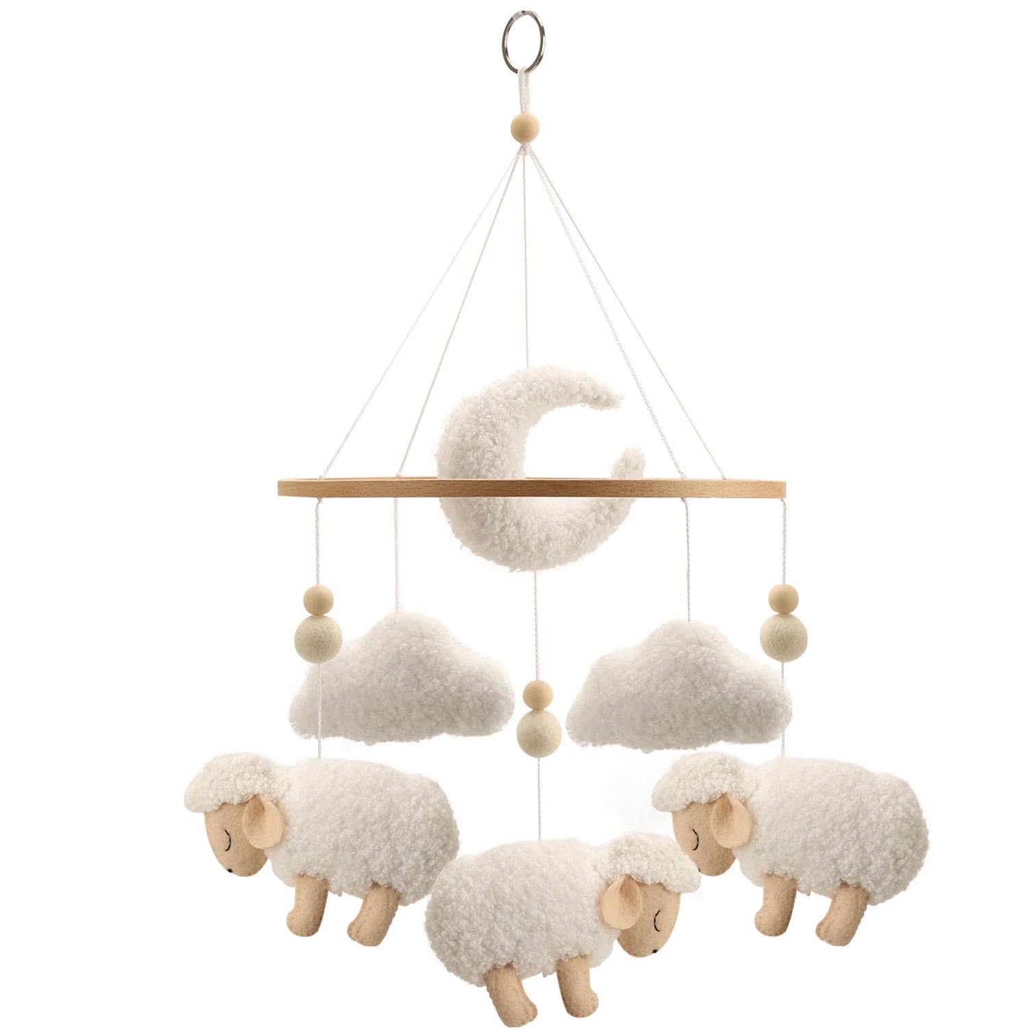 🐑 Boucle Sheep Baby Mobile – Neutral Cloud &amp; Moon Nursery Decor