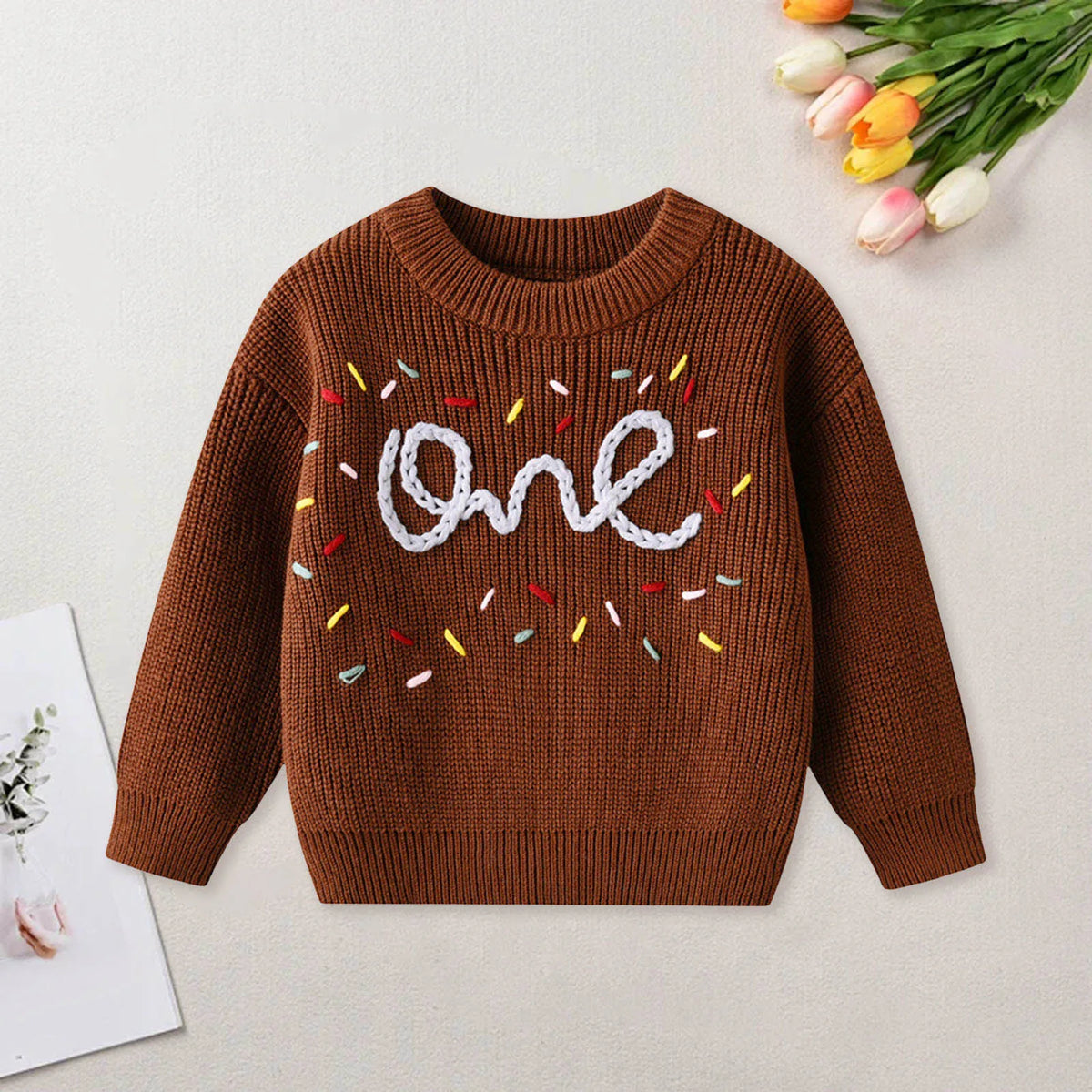 One Birthday Embroidered Knit Sweater | Six Colours
