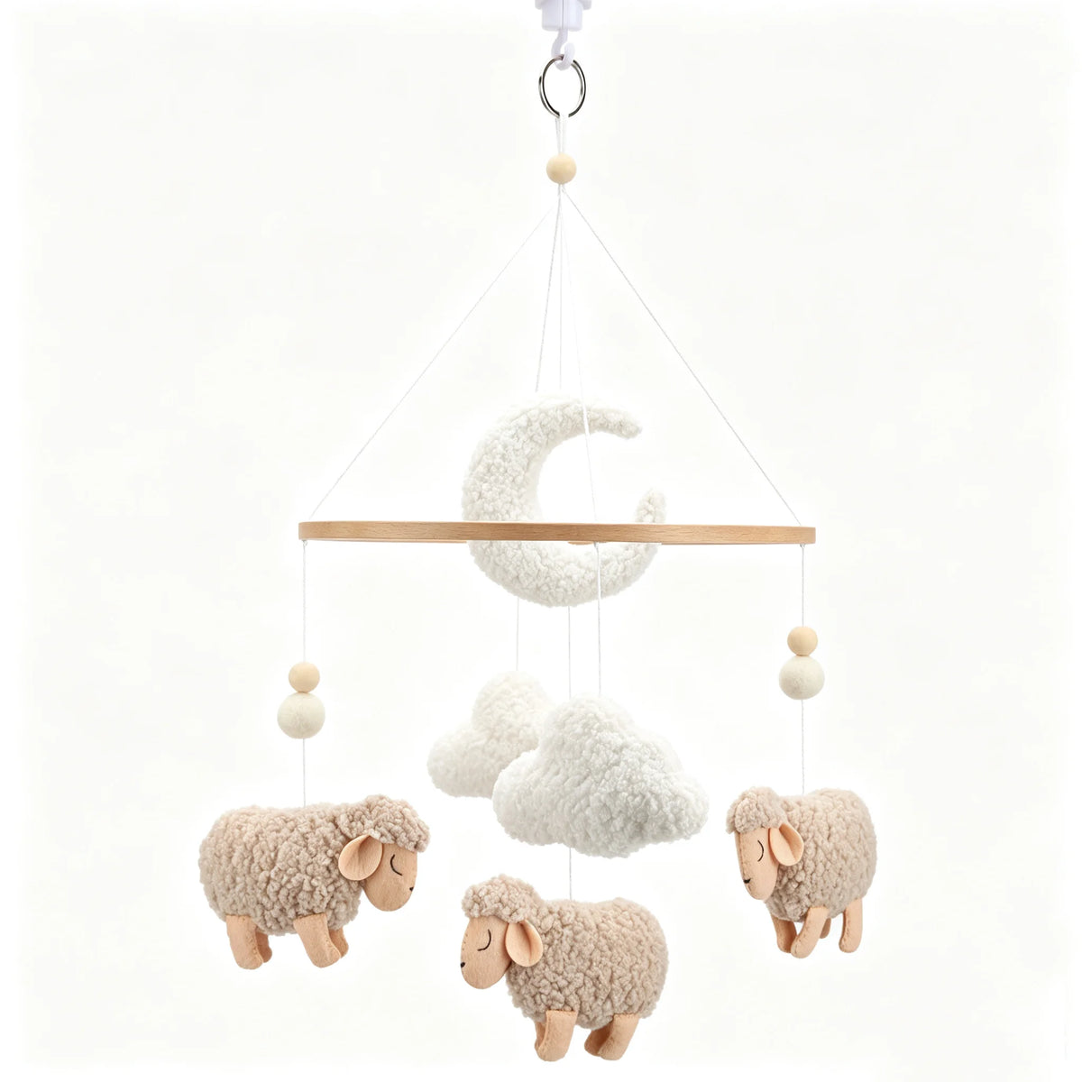 - Sheep &amp; Bouclé Clouds Cot Mobile - Cream &amp; Beige AE