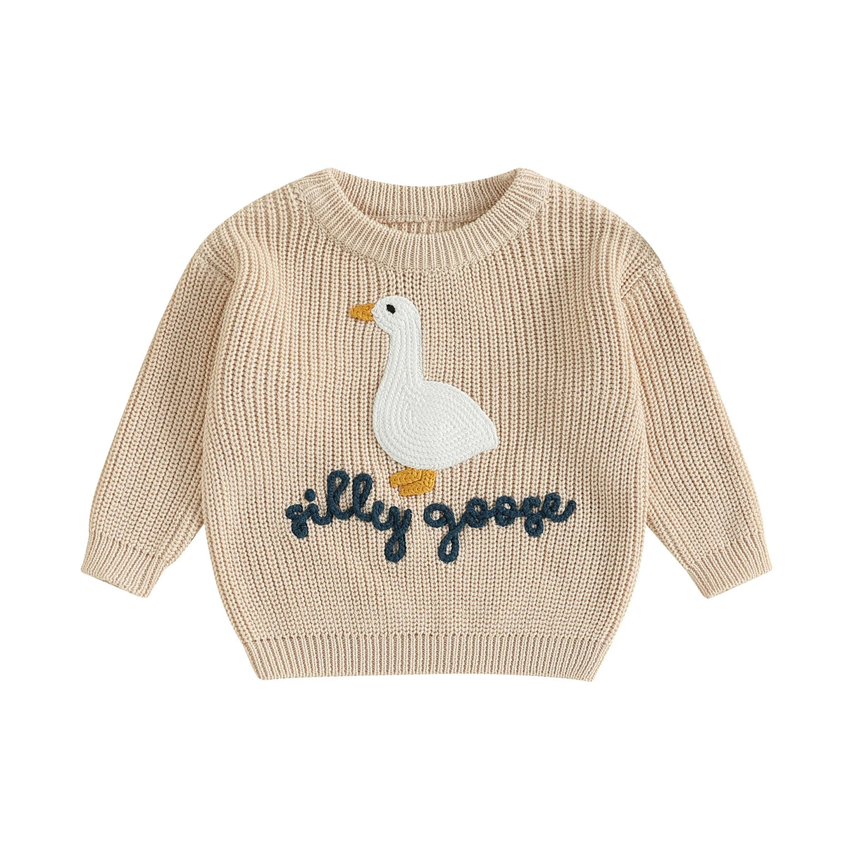 Goose Knit Baby Jumper | Embroidered Cotton Blend Toddler Sweater