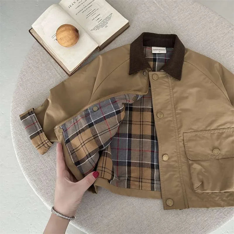 Kids Check Detail Collared Jacket