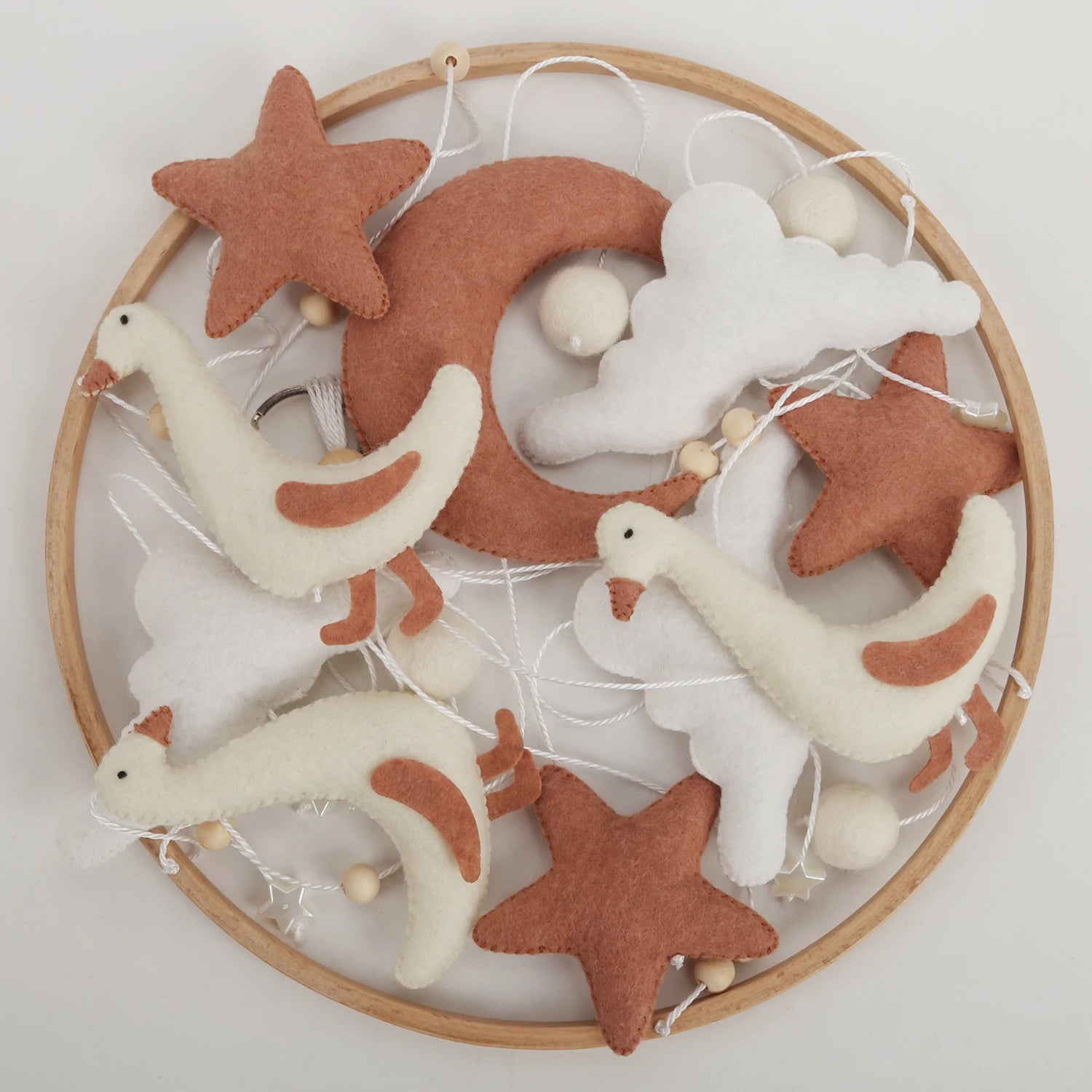 - Goose & Moon Baby Mobile – Felt Nursery Mobile with Clouds & Stars | Handmade Crib Décor Baby Stork Baby Mobile