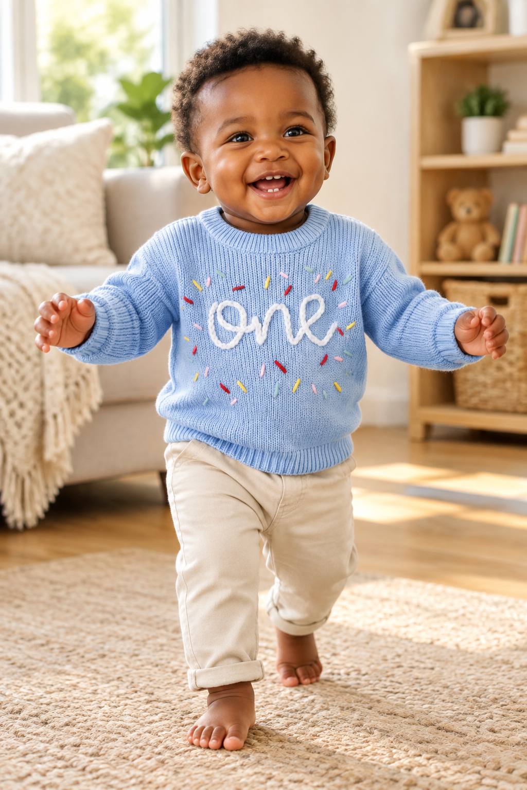 One Birthday Embroidered Knit Sweater | Six Colours