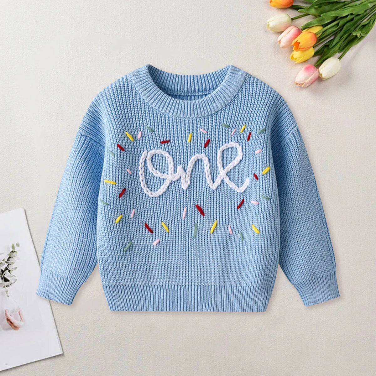 One Birthday Embroidered Knit Sweater | Six Colours