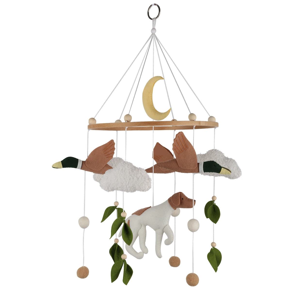 Dog &amp; Mallard Duck Felt Cot Mobile - Green &amp; Cream