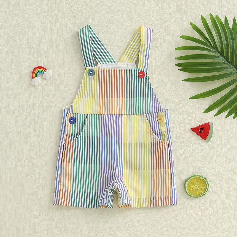 4Y - Rainbow Stripe Overalls Baby Stork