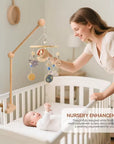 - Wooden Cot Arm - Wood Cloud Design Baby Stork Baby Mobile