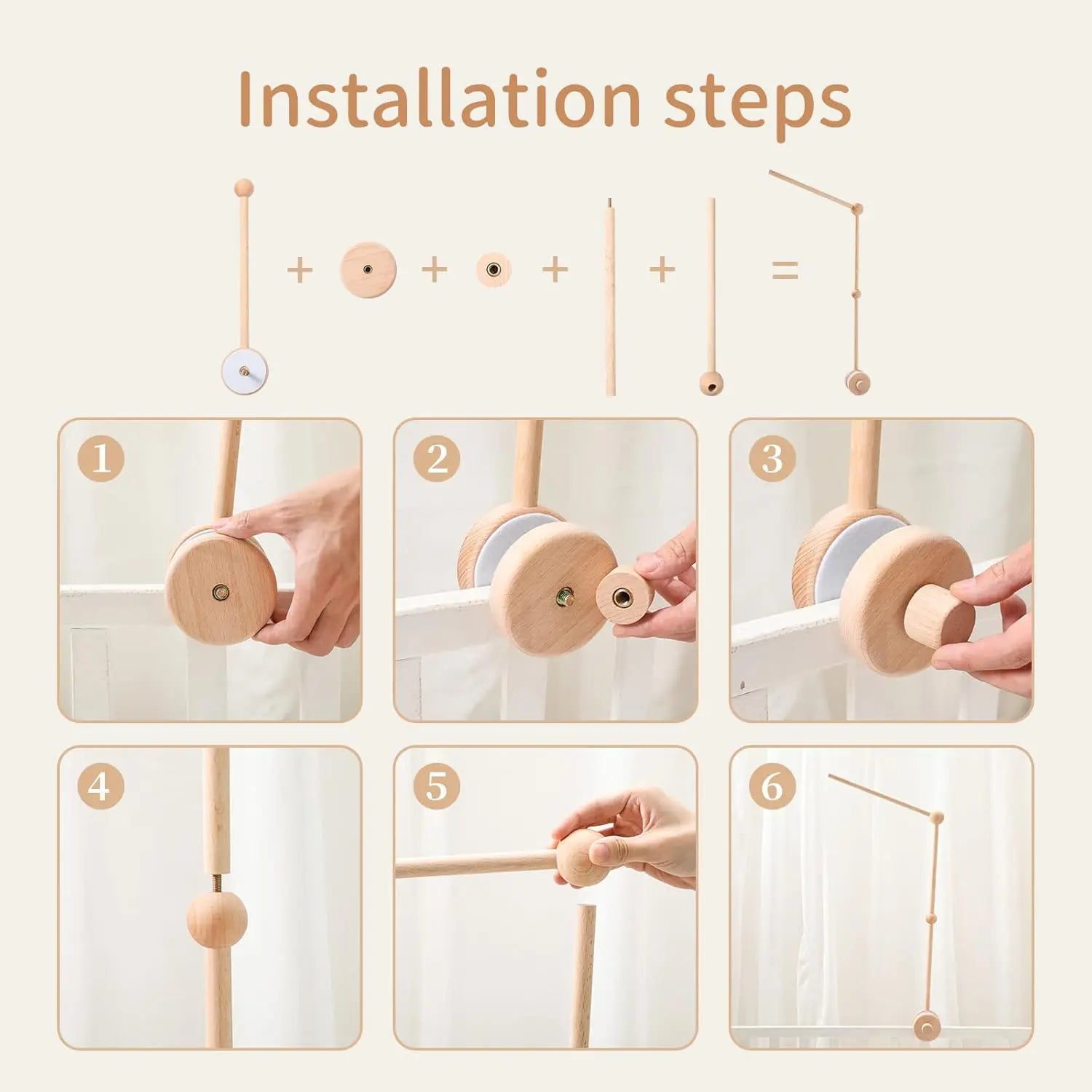 - Wooden Cot Arm – Classic Round Design Baby Stork Baby Mobile