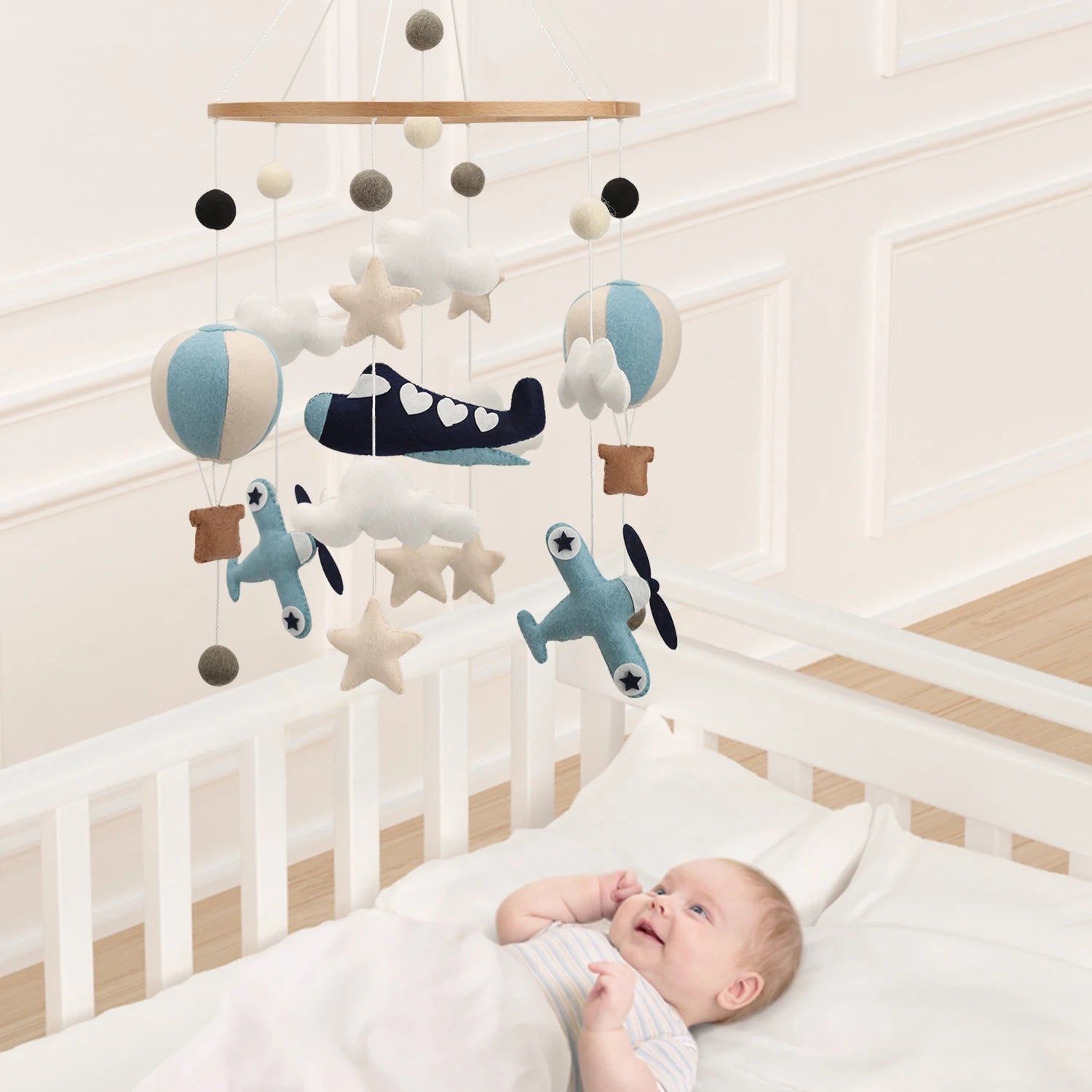 - Hot Air Balloon &amp; Airplane Felt Baby Mobile Baby Stork