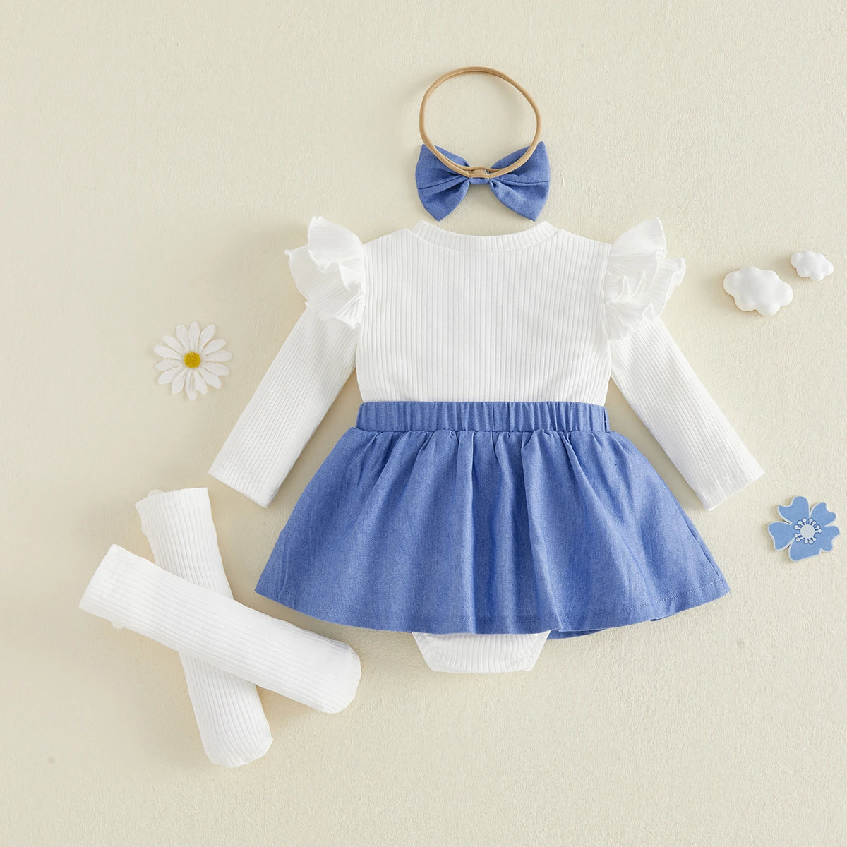 Floral Romper Dress Set with Headband &amp; Socks