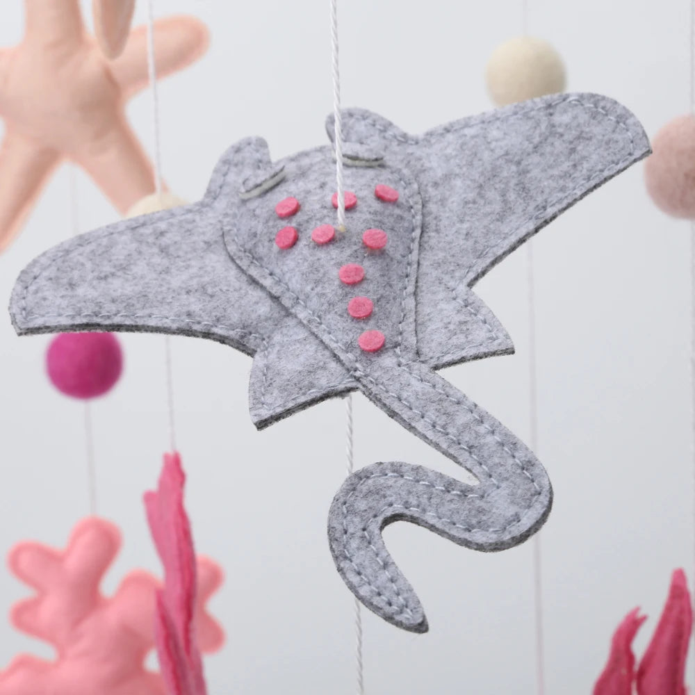 - Pink Under the Sea Baby Mobile – Ocean Theme Felt Cot Mobile Baby Stork