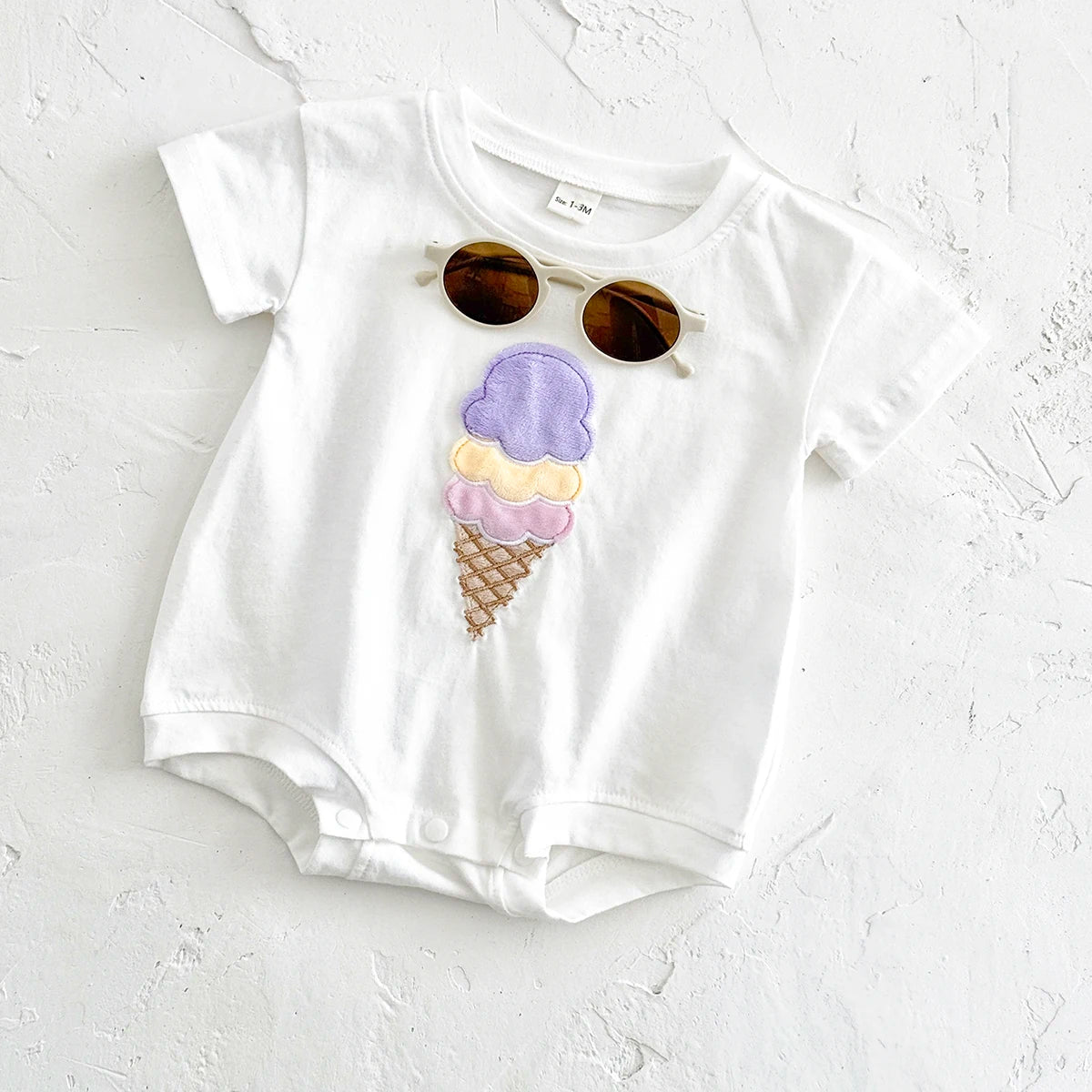 - Ice Cream Embroidered Baby Romper – 100% Cotton Bodysuit Baby Stork