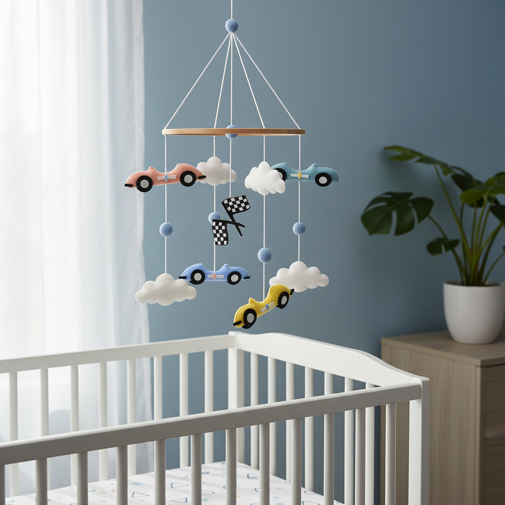 - Retro Racing Car Felt Baby Mobile Baby Stork