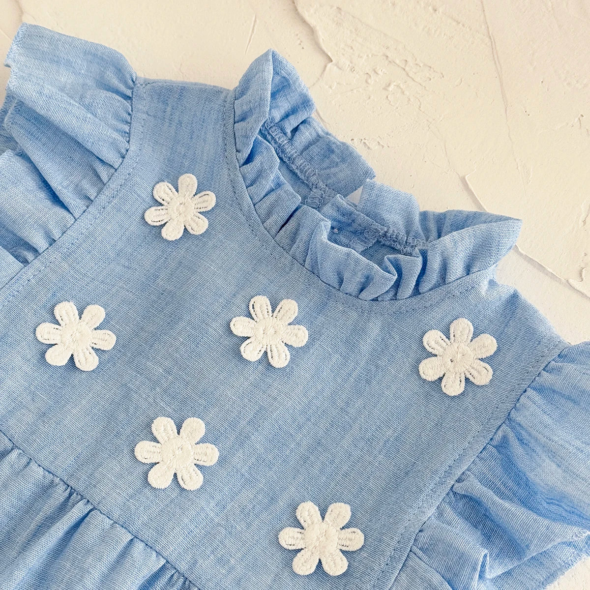 - Blue Daisy Flutter Dress – Sweet Ruffle Detail Baby Stork