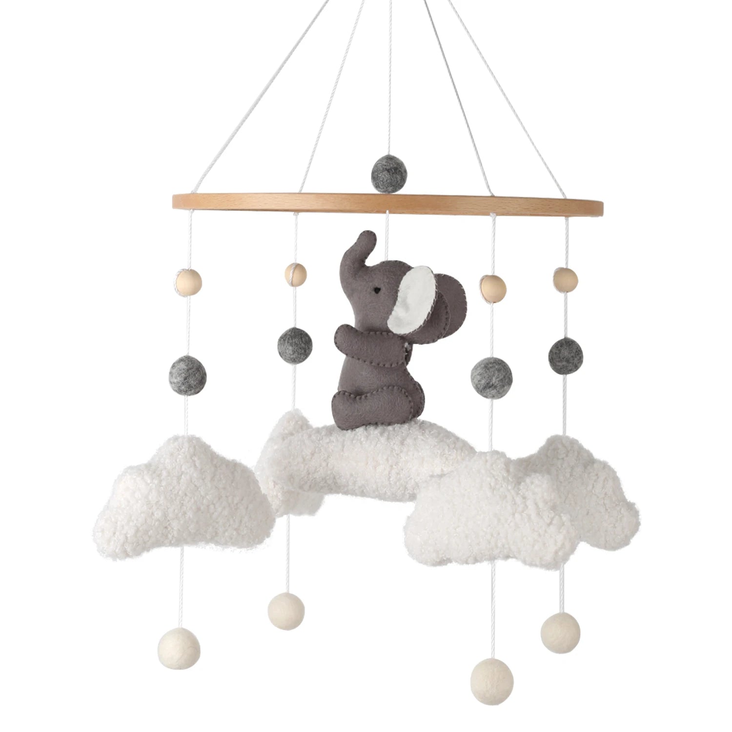 Elephant Baby Mobile with Bouclé Clouds | Neutral Nursery Decor
