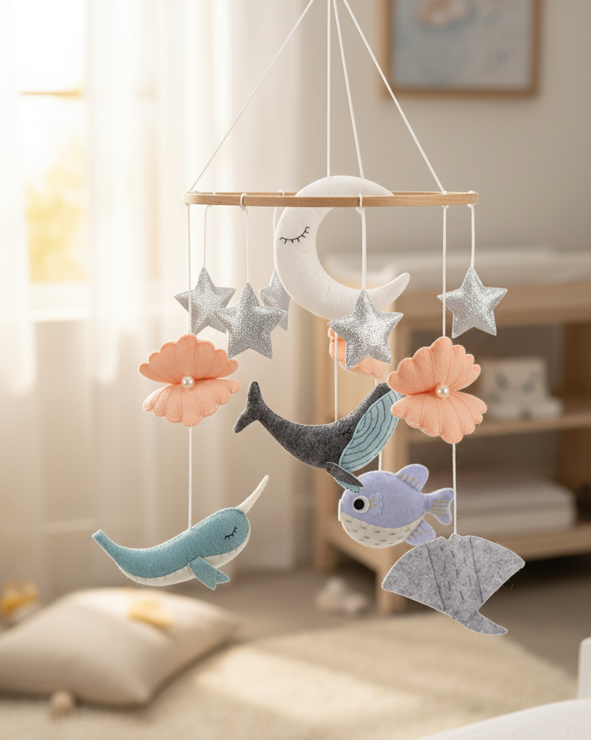 Under the Sea Baby Mobile | Ocean Nursery Mobile with Whale, Narwhal &amp; Seashells