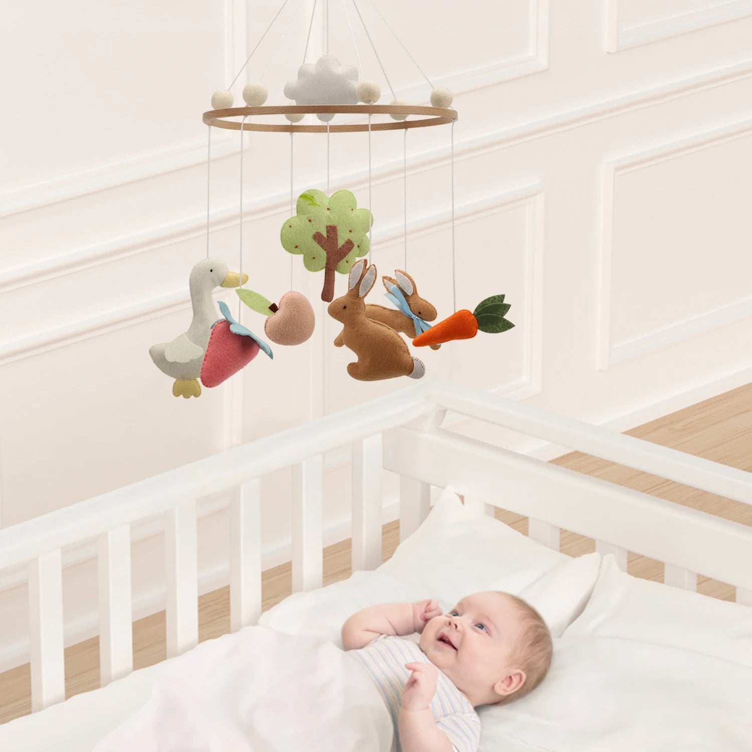 - Bunny & Farm Friends Felt Baby Mobile – Woodland Nursery Cot Mobile Baby Stork Baby Mobile