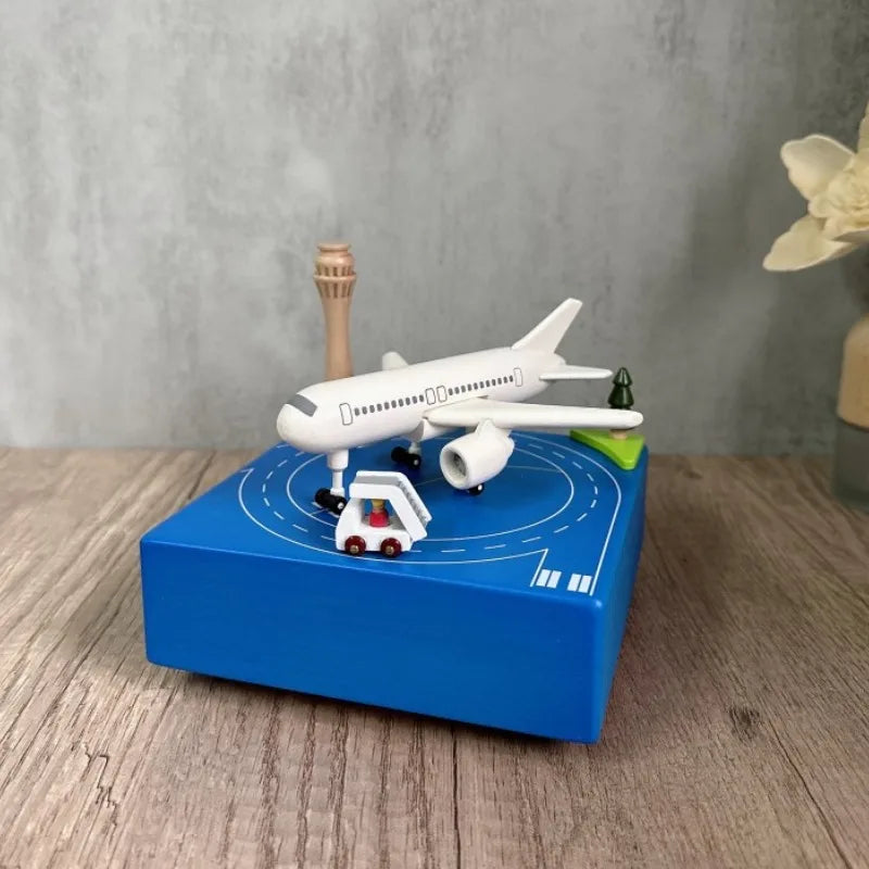 - Handmade Wooden Music Box – Rotating Airplane & Airport Scene | Sustainable Timber | Collectible Keepsake Gift Baby Stork Music Box