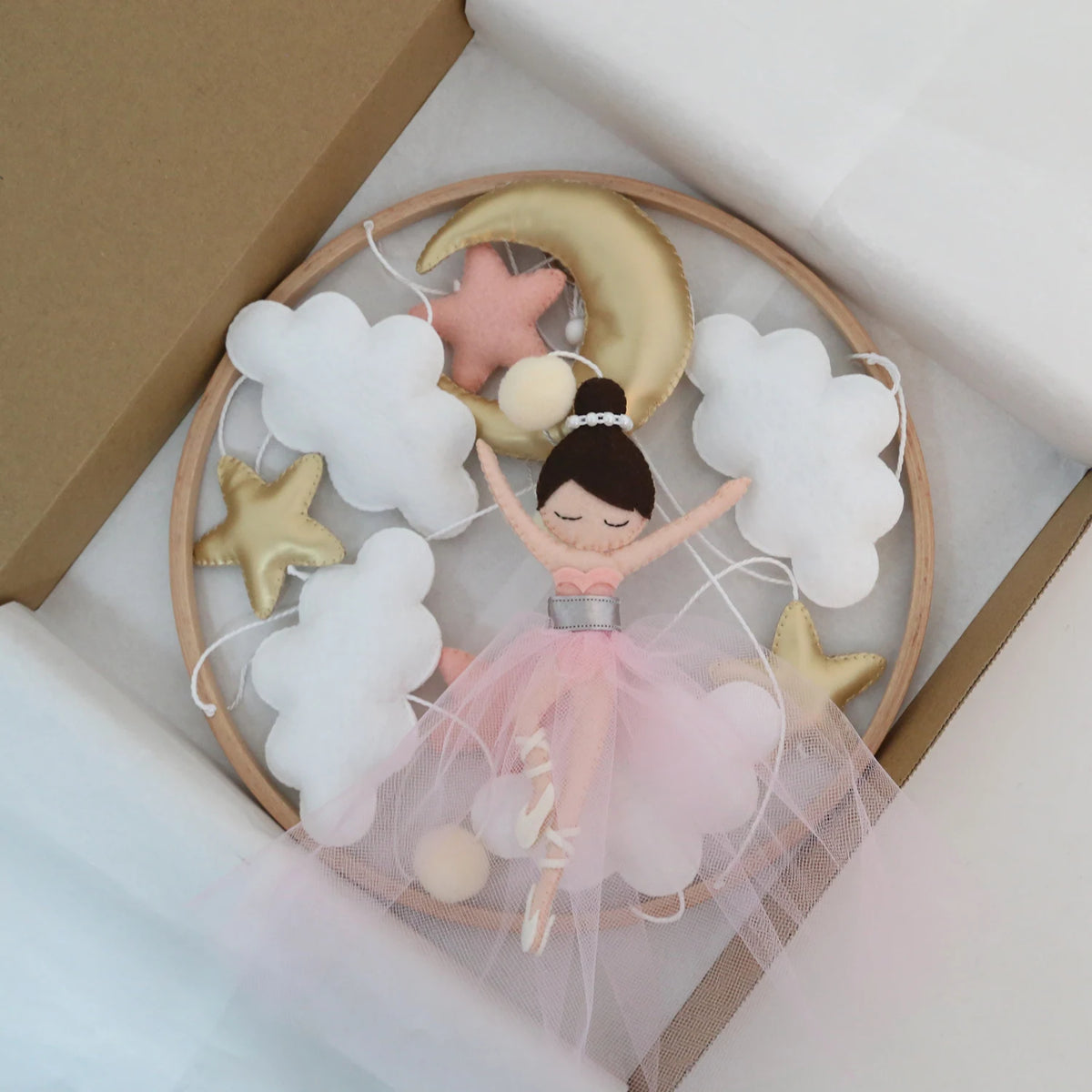 Ballerina, Moon &amp; Stars Felt Cot Mobile - Pink &amp; Gold