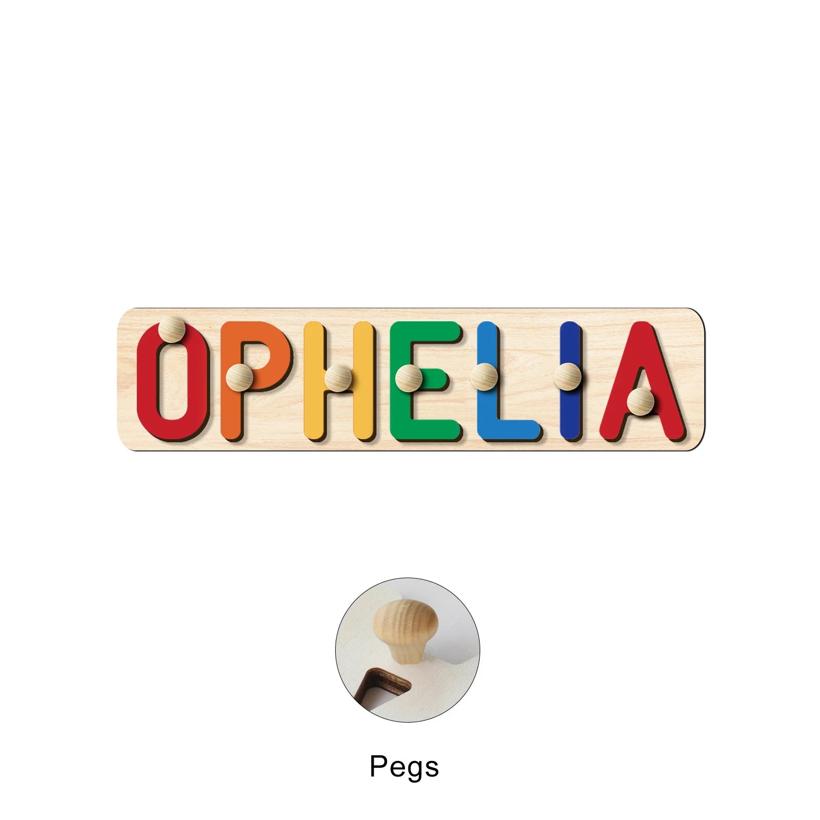 Custom Personalised Name Puzzle – Wooden Montessori Gift (Pegs &amp; Stand Options)